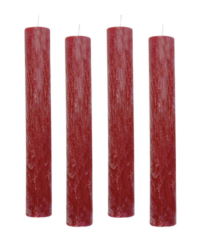 4er Pack Rustikale Stabkerzen H:24 cm Ø:3,4 cm - 24 Stunden Brenndauer - dicke Kerzen Dinnerkerzen Tafelkerzen Kirchenkerzen