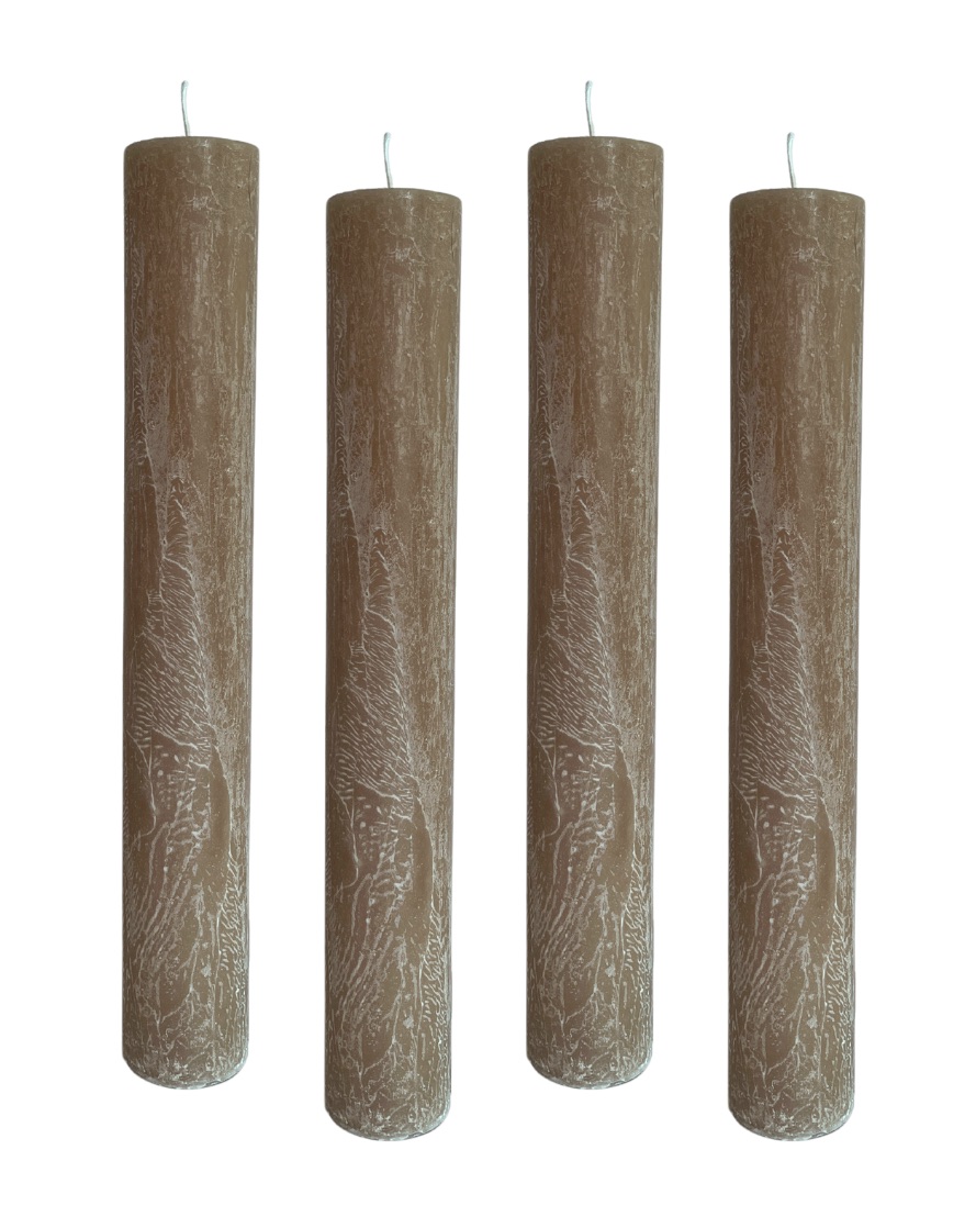 4er Pack Rustikale Stabkerzen H:24 cm Ø:3,4 cm - 24 Stunden Brenndauer - dicke Kerzen Dinnerkerzen Tafelkerzen Kirchenkerzen
