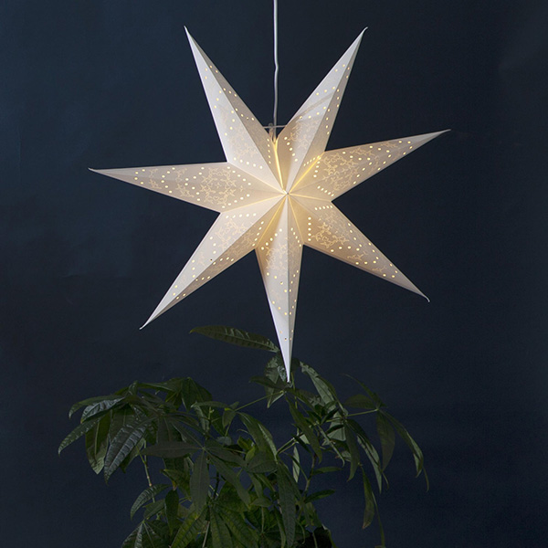 Weihnachtsstern Sensy von Star Trading, 3D Papierstern Weihnachten in Weiß, Dekostern zum Aufhängen mit Kabel, E14 Fassung, Ø: 70 cm | Buvtec
