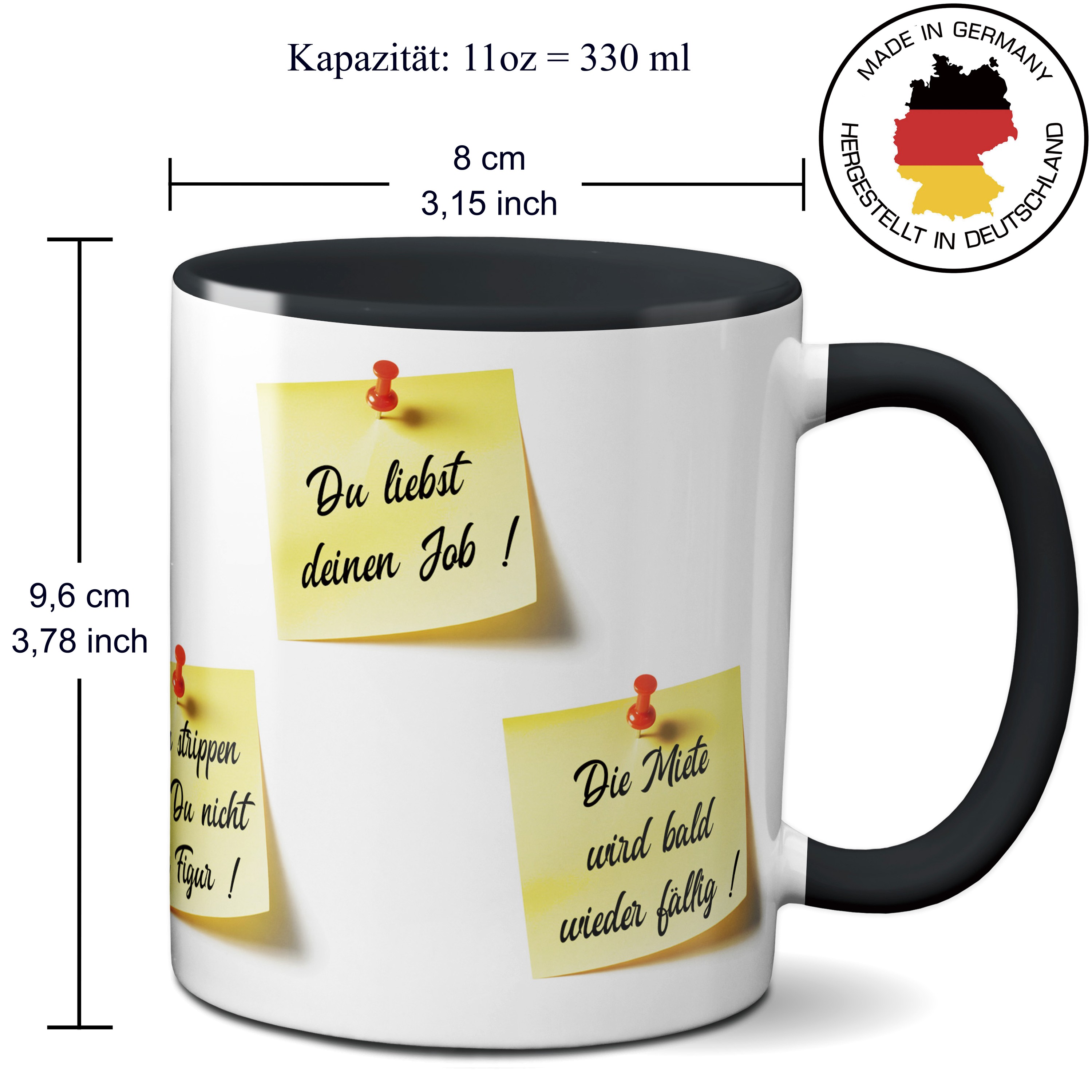 TassenKing Lustige Sprüche Tasse – Motivations Kaffeebecher mit Haftnotiz Design (schwarz) Wir bedrucken deine Tassen