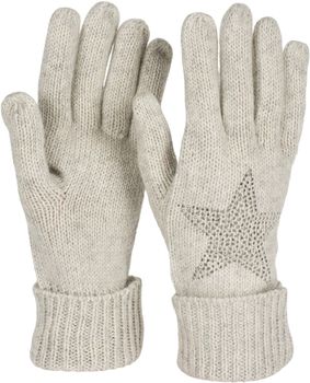 styleBREAKER Damen Strickhandschuhe mit Strass Stern Applikation | warme weiche Winterhandschuhe mit doppeltem Bund | elastische Fingerhandschuhe