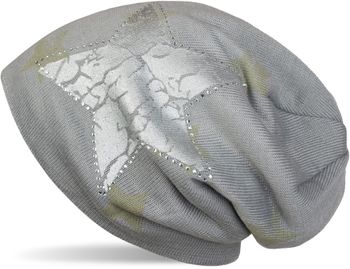 styleBREAKER Beanie Mütze mit All Over Stern Muster, Vintage Stern Print, Strass Rand und sehr weichem Innenfutter, Unisex 04024097
