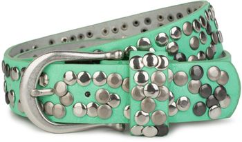 styleBREAKER Damen Nietengürtel 4 cm | Kunstleder mit bunten Nieten | Halbrunde Metallschnalle | Vintage Look für Jeans | Kürzbar