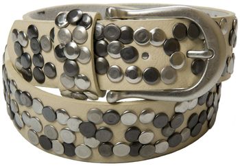 styleBREAKER Damen Nietengürtel 4 cm | Kunstleder mit bunten Nieten | Halbrunde Metallschnalle | Vintage Look für Jeans | Kürzbar