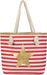 styleBREAKER Gestreifte Strandtasche mit Metallic Stern Print | Damen Shopper mit Kordelhenkeln und Reißverschluss | Badetasche im maritimen Look | 45 x 33 x 15 cm