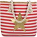 styleBREAKER Gestreifte Strandtasche mit Metallic Stern Print | Damen Shopper mit Kordelhenkeln und Reißverschluss | Badetasche im maritimen Look | 45 x 33 x 15 cm