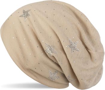 styleBREAKER Beanie Mütze mit Strass Sterne und all over Strasssteine, Slouch Longbeanie, Damen 04024116