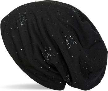 styleBREAKER Beanie Mütze mit Strass Sterne und all over Strasssteine, Slouch Longbeanie, Damen 04024116