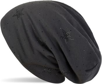 styleBREAKER Beanie Mütze mit Strass Sterne und all over Strasssteine, Slouch Longbeanie, Damen 04024116