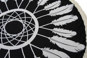 styleBREAKER rundes Strandtuch mit Traumfänger und Feder Print | Dünnes Fransen Tuch | Pareo | Leichtes Roundie Handtuch Unisex 05050042