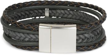 styleBREAKER Armband mit Feder Schmuck Element, Flechtoptik, geflochten, Magnetverschluss, Wickelarmband, Damen 05040106