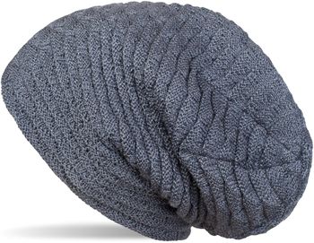 styleBREAKER warme Feinstrick Beanie Mütze mit Wellen Strickmuster, Fleece Innenfutter, Slouch Longbeanie, Unisex 04024122