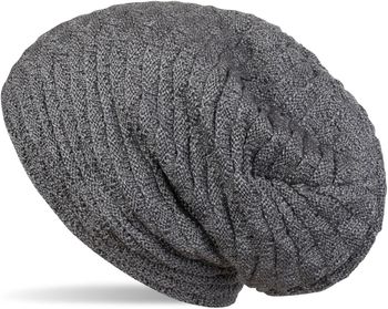 styleBREAKER warme Feinstrick Beanie Mütze mit Wellen Strickmuster, Fleece Innenfutter, Slouch Longbeanie, Unisex 04024122