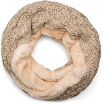 styleBREAKER Damen Loop Schal mit Flechtmuster | warmer Feinstrick Schlauchschal 58x21 cm | weiches Teddyfleece Futter | Winter & Übergang