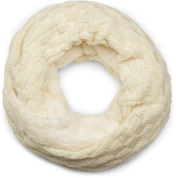 styleBREAKER Damen Loop Schal mit Flechtmuster | warmer Feinstrick Schlauchschal 58x21 cm | weiches Teddyfleece Futter | Winter & Übergang