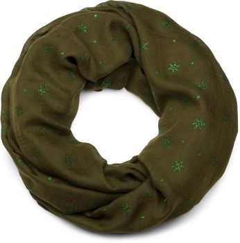 styleBREAKER Damen Loop Schal mit Glitzer Schneeflocken Print, Weicher Schlauchschal Einfarbig, Tuch 01017064