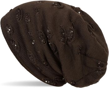 styleBREAKER warme Feinstrick Beanie Mütze im Destroyed Pailletten Look und weichem Fleece Innenfutter, Slouch Longbeanie, Damen 04024127