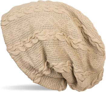 styleBREAKER warme Feinstrick Beanie Mütze mit Zopfmuster und Fleece Innenfutter, Slouch Longbeanie, Unisex 04024131