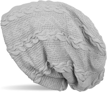 styleBREAKER warme Feinstrick Beanie Mütze mit Zopfmuster und Fleece Innenfutter, Slouch Longbeanie, Unisex 04024131