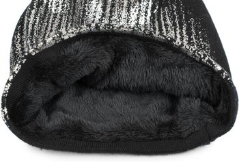 styleBREAKER warme Feinstrick Beanie Mütze mit Metallic Print und Fleece Innenfutter, Slouch Longbeanie, Unisex 04024132