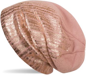 styleBREAKER warme Feinstrick Beanie Mütze mit Metallic Print und Fleece Innenfutter, Slouch Longbeanie, Unisex 04024132