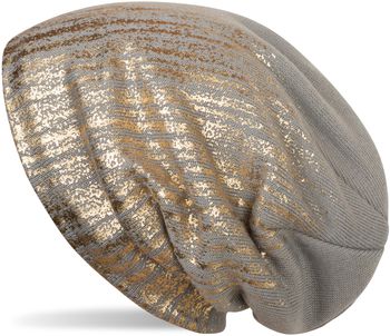styleBREAKER warme Feinstrick Beanie Mütze mit Metallic Print und Fleece Innenfutter, Slouch Longbeanie, Unisex 04024132