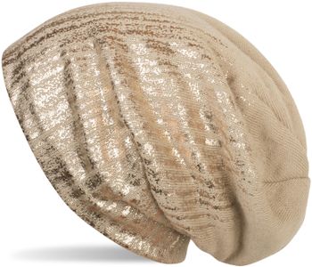 styleBREAKER warme Feinstrick Beanie Mütze mit Metallic Print und Fleece Innenfutter, Slouch Longbeanie, Unisex 04024132