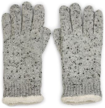 styleBREAKER Damen Strickhandschuhe mit Strass Besatz und Fleece Futter | warme Winterhandschuhe mit Glitzeroptik | weiche Thermo Fingerhandschuhe