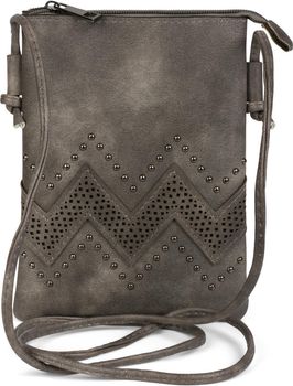 styleBREAKER Damen Mini Umhängetasche 14x19cm | weiches Kunstleder mit Zick-Zack Cutout & Nieten | Reißverschluss | für Party Festival Alltag | kleine Crossbody Bag