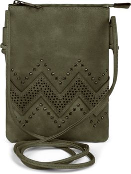 styleBREAKER Damen Mini Umhängetasche 14x19cm | weiches Kunstleder mit Zick-Zack Cutout & Nieten | Reißverschluss | für Party Festival Alltag | kleine Crossbody Bag
