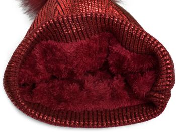 styleBREAKER warme Metallic Strick Bommelmütze mit abnehmbarem Kunstfell Bommel, Winter Fellbommel Mütze, Damen 04024138