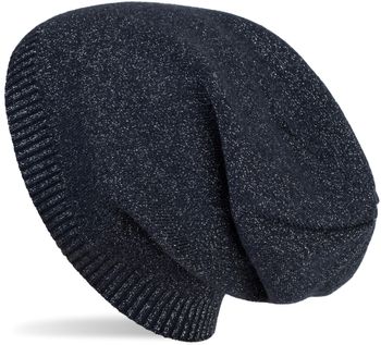 styleBREAKER Feinstrick Beanie Mütze mit Glitzerfaden, Slouch Longbeanie, Damen 04024142