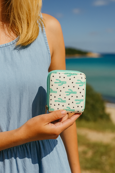 styleBREAKER Mini Geldbörse mit Kaktus Print | kleines Portemonnaie mit Reißverschluss für Damen Teenager Mädchen 10x10 cm