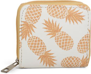 styleBREAKER Damen Mini Geldbörse mit Ananas Muster, umlaufender Reißverschluss, Portemonnaie 02040097