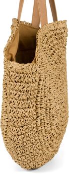styleBREAKER runde Damen Basttasche mit langen Henkeln | Geflochtene Korbtasche als Strandtasche oder Shopper | Großes Hauptfach mit Reißverschluss