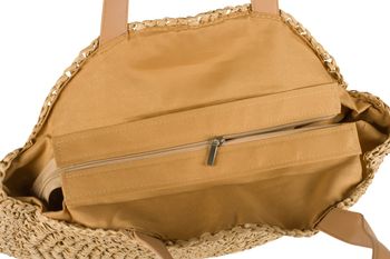 styleBREAKER runde Damen Basttasche mit langen Henkeln | Geflochtene Korbtasche als Strandtasche oder Shopper | Großes Hauptfach mit Reißverschluss