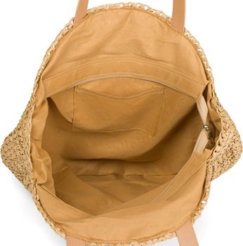 styleBREAKER runde Damen Basttasche mit langen Henkeln | Geflochtene Korbtasche als Strandtasche oder Shopper | Großes Hauptfach mit Reißverschluss