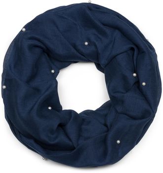 styleBREAKER Damen Loop Schal mit Perlen Applikation, Unifarben, Leichter Schlauchschal Einfarbig, Tuch 01016168