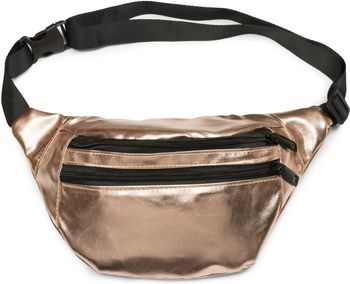 styleBREAKER Damen Bauchtasche Metallic 21x16cm | Gürteltasche Glitzer Festival | Verstellbarer Gurt & Steckschnalle | Crossbody Bag Kunstleder