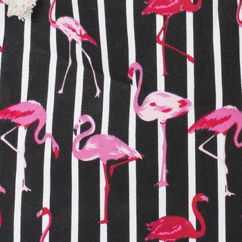 styleBREAKER Große Strandtasche mit Flamingo Print und Streifen Design | Damen Shopper mit Kordelhenkel und Reißverschluss | Badetasche mit Bast-Detail | 58 x 37 x 13 cm