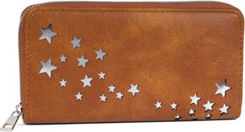 styleBREAKER Damen Portemonnaie mit Metallic Sternen | große Geldbörse mit Reißverschluss, Kartenfächern & Handyfach, Kunstleder 19 x 10 cm