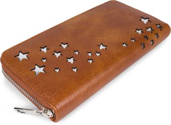 styleBREAKER Damen Portemonnaie mit Metallic Sternen | große Geldbörse mit Reißverschluss, Kartenfächern & Handyfach, Kunstleder 19 x 10 cm
