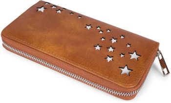 styleBREAKER Damen Portemonnaie mit Metallic Sternen | große Geldbörse mit Reißverschluss, Kartenfächern & Handyfach, Kunstleder 19 x 10 cm