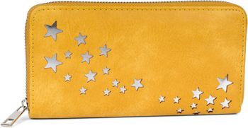 styleBREAKER Damen Portemonnaie mit Metallic Sternen | große Geldbörse mit Reißverschluss, Kartenfächern & Handyfach, Kunstleder 19 x 10 cm