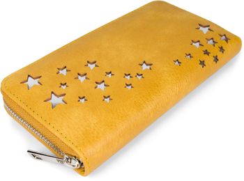styleBREAKER Damen Portemonnaie mit Metallic Sternen | große Geldbörse mit Reißverschluss, Kartenfächern & Handyfach, Kunstleder 19 x 10 cm