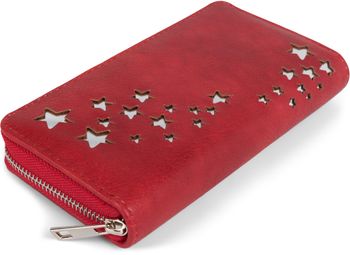 styleBREAKER Damen Portemonnaie mit Metallic Sternen | große Geldbörse mit Reißverschluss, Kartenfächern & Handyfach, Kunstleder 19 x 10 cm