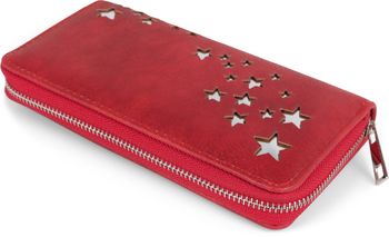 styleBREAKER Damen Portemonnaie mit Metallic Sternen | große Geldbörse mit Reißverschluss, Kartenfächern & Handyfach, Kunstleder 19 x 10 cm
