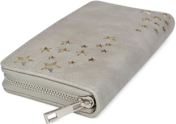styleBREAKER Damen Portemonnaie mit Metallic Sternen | große Geldbörse mit Reißverschluss, Kartenfächern & Handyfach, Kunstleder 19 x 10 cm