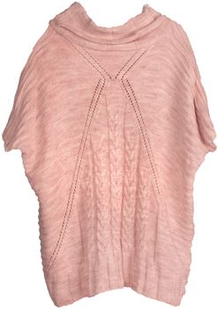 styleBREAKER Damen Strick Poncho mit Zopfmuster, Ärmel und Schalkragen 08010054