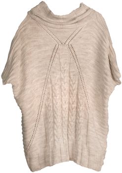 styleBREAKER Damen Strick Poncho mit Zopfmuster, Ärmel und Schalkragen 08010054